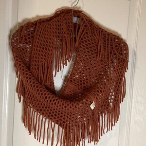 Women's Loop Knit Infinity Brown Scarf With Long Fringe Tassels Winter Neck Wane